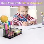 SUPEASY Mesh Pen Holder Desk Organizer, Office Supplies Pencil Storage with 3 Compartments, Office Desk Accessories and Workspace Organizers for Home School, Black