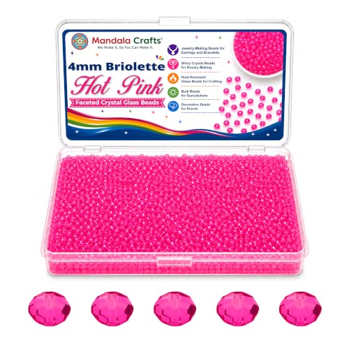Mandala Crafts Hot Pink 4mm Briolette Glass Crystal Beads for DIY Jewelry