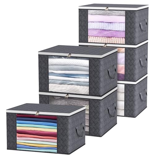 BriLumin Cajas Almacenaje Ropa, 6 Piezas Cajas Organizadoras Armarios con Cremallera y Mango Reforzado Bolsa Almacenaje Ropa 90L Bolsas para Guardar Ropa Edredones Mantas