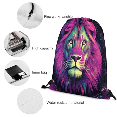 Comfortable Colorful Lion Galaxy Art Gym Bag for Unisex, Waterproof Drawstring Backpack, Pull String Bags for Sport Beach Travel Swim Hiking4
