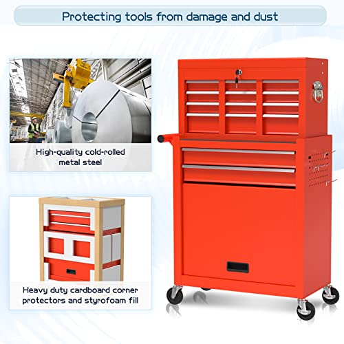 8-Drawers Rolling Tool Chest Tool Box With Wheels, 2-In-1 Detachable Tool Storage With Large Cabinet And Sliding Drawers, Removable Tool Box Organizer With Lockable For Garage, Workstation #TOP7