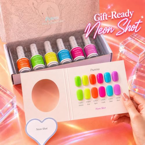 Image of AzureBeauty 6 Colors 15ml HEMA Free Neon Purera Gel Nail Polish Set, Same Color Bottles Soak Off UV LED Gel Polish Kit DIY at Home Manicure Salon Gifts, Summer Green Yellow Orange Hot Pink Blue Purple
