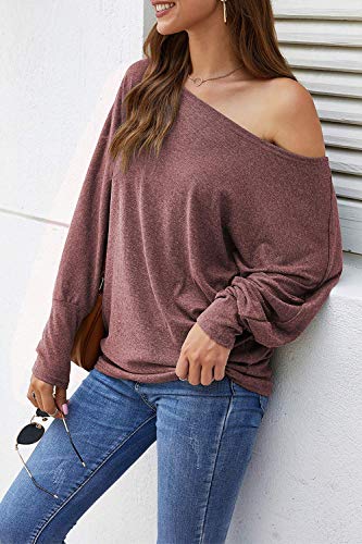 Image of Aifer Women's Off The Shoulder Tops Sexy Long Sleeve Shirts Oversized Fashion Casual Batwing Sweaters Pullover Tunic Tops