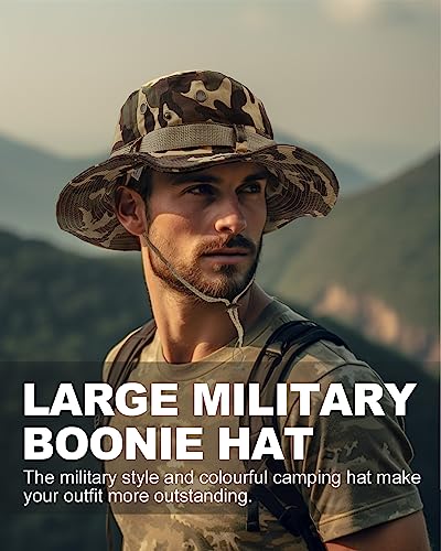 Image of XXL Boonie Sun Hat for Big Heads, Military Tactical Safari Hat with Chin Strap, Outdoor Hat for Fishing, Hiking, Hunting