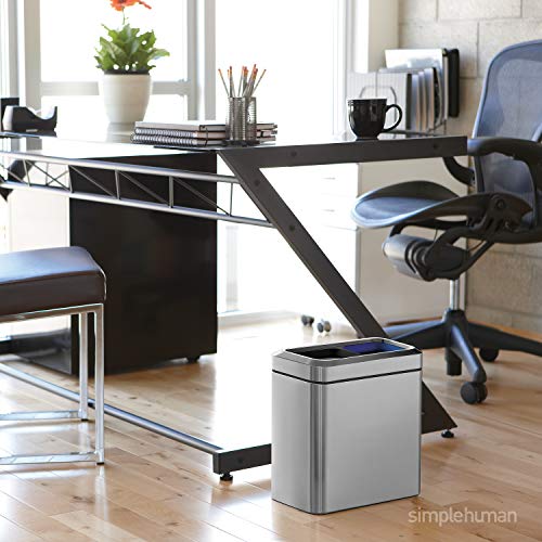 simplehuman CW1470 20 Liter, schmaler offener Recycler, Mülltrennsystem 2 Fach, Büro Mülleimer, Abfalleimer, Mülltrennung, Recycling, gebürsteter Stahl, 5 Jahre Garantie – Bild 4