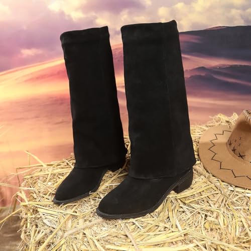 Bottes hautes style cowboy à revers : bottines décontractées de saison - 7