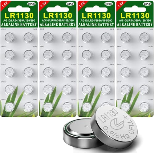 GutAlkaLi 40 Stück AG10 LR1130 1.5V Alkaline Knopfzelle Batterien ohne Quecksilber