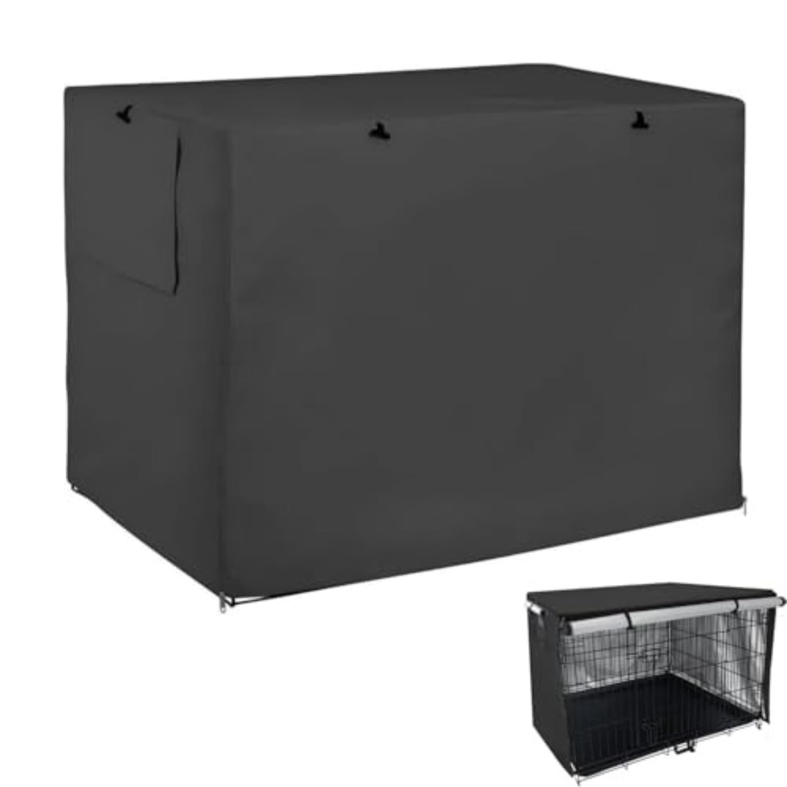 Generico Copertura per Gabbia per Cani Impermeabile, Antivento e Traspirante con Finestra - Tessuto Oxford 210D Oscurante e Portatile per Interni ed Esterni (Nero, 109(L) x74(W) x76(H) cm)