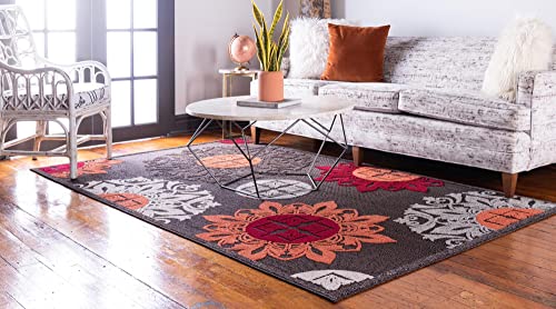 Unique Loom Outdoor Modern Collection Area Rug - Chicago (6' 1" X 9' Rectangle, Brown/ Orange) #TOP2