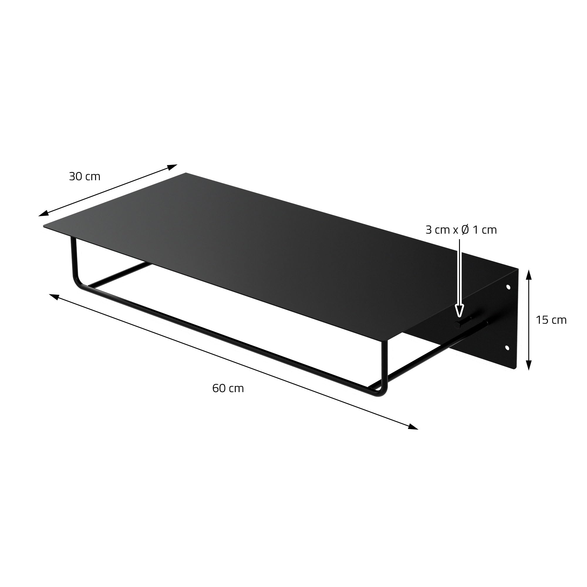 ML-Design Set 3X Percheros de Pared con Barra de Colgar y Estante Flotante para Sombreros 60x30x15 cm Negro Metálico Vestidor o Armario de Pasillo Panel Colgante de Entrada para Chaquetas y Abrigos