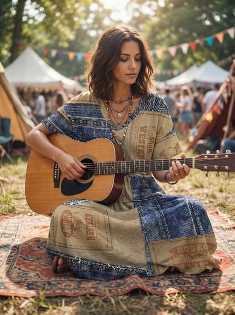 Image of SUZONANA Plus Size Denim Print Maxi Dresses for Curvy Women Casual Blue Jean Dress Summer Short Sleeve Tshirt Western Cowgirl Outfits XL