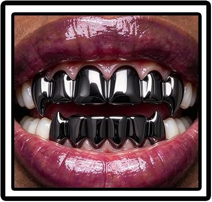 Vampire Teeth Fang Grillz 18K Gold Plated Hip Hop Teeth Grillz for Your Teeth Iced out 6 Top Bottom Tooth Grillz For Men Women Rapper Extra Molding Bars