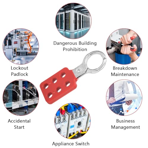 Image of Lock Out Tag Out Hasp, 10Pcs Aluminium Lockout Tagout Hasp Kit with 6 Holes Interlock for Lockout Station, Safety Hasp Lock for Padlocks