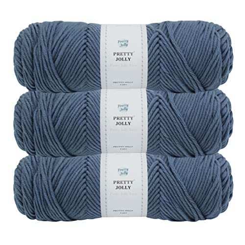 Pretty Jolly 3 Knäuel, weiches Garn, 100 % Acrylgarn, 8-lagiges Garn, staubiges blaues Garn zum Häkeln und Stricken, leichtes Kammgarn, Deckengarn für Heimwerken Gesamtlänge 3 x 100 g, staubiges Blau Cover