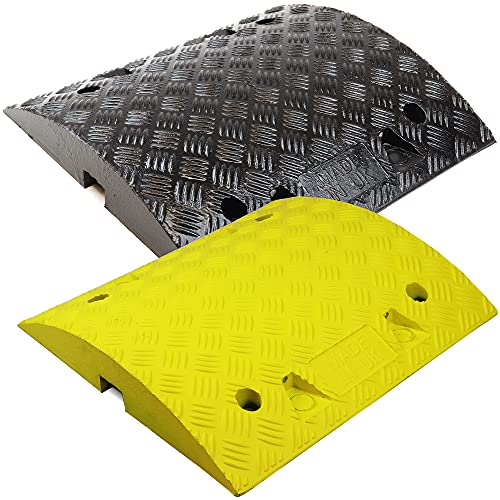 Heavy Duty Speed Ramp Mid Sections in Yellow & Black - Speed Bump - Sleeping Policeman Safety Car Ramps to Enable Traffic Calming in 50mm (10MPH) & 75mm (5MPH) Depths (50mm (10MPH), Black)