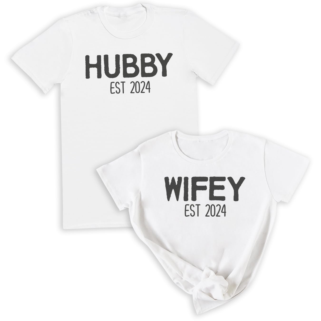 Personalised Hubby & Wifey EST - Matching Shirts T-Shirts - Couples Gift Set - (Sold Separately) Black
