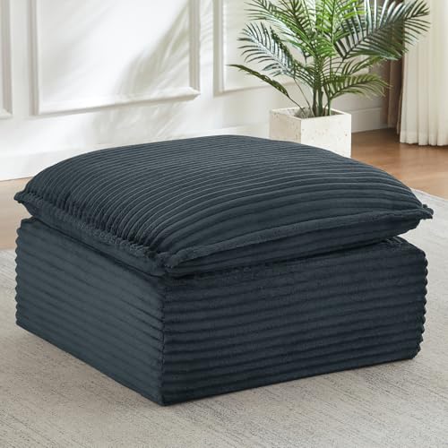 Image of Corduroy Ottoman for Living Room Bedroom, Soft Memory Foam Footstool, Boneless Extra Seating & Coffee Table (No Assembly)