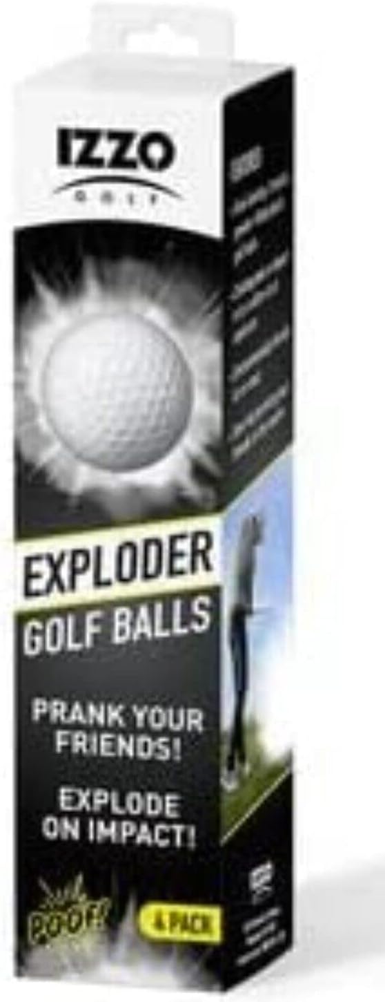 Izzo Golf Exploder Prank Golf Balls 4-Pack - Golf Joke Ball, Novelty Plastic Exploding Ball with Safe, White Powder