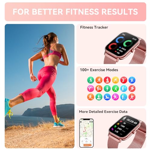 Smart Watches for Women Android iPhone, 1.85'' Fitness Trackers, 2 Bands - image 4