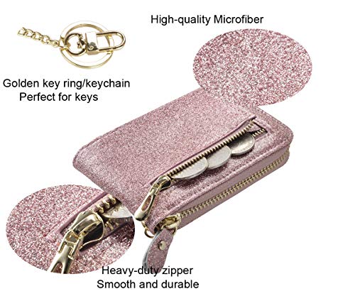 Outrip Rfid Small Credit Card Holder Wallets For Women Zipper Coin Purse With Keychain (Glitter Rose Gold) #TOP4