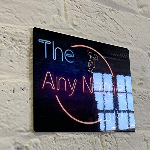 Personalised Bar Sign - Neon effect Printed Metal Sign wall art A4 Bar Add Name - Image 4