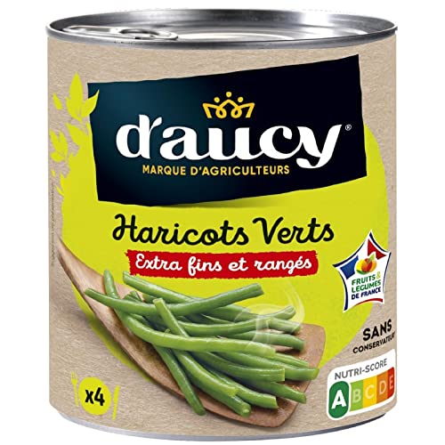D'AUCY - Haricots Verts Extra Fins Rangés - 440g - Récoltés à la Main et Cuits avec Soin - Une Touche de Fraîcheur dans Vos Plats - Conservation - Lot De 4 - Vendu Par Lot