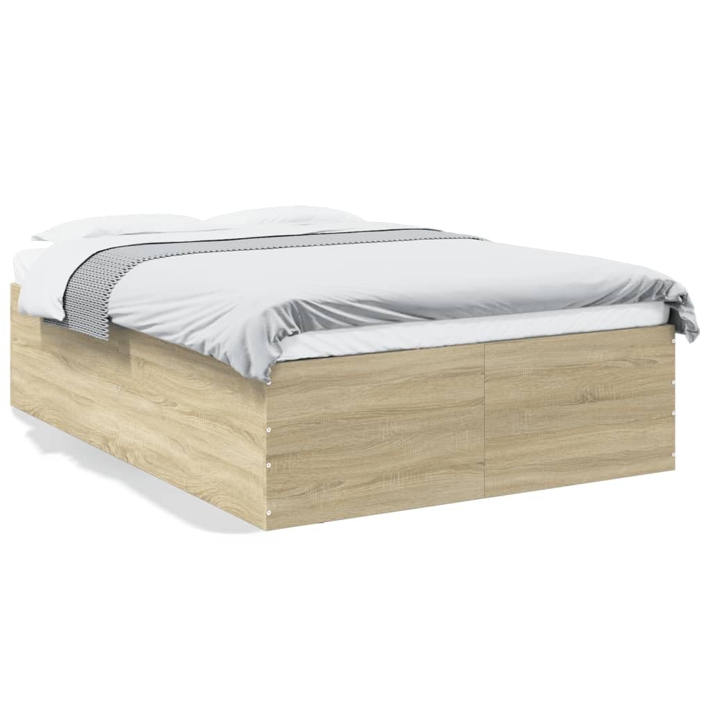 Sonoma Oak Engineered Wood Bed Frame with Slats, 135x190 cm | Modern platform design for bedrooms, supporting double mattresses without a box spring.