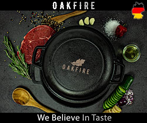 Foto von Oakfire Gusseisen Topf 2in1 mit Pfanne, Ø26cm 4.6L, Dutch Oven, Bräter, Schmortopf, Feuertopf, Kazan, Eingebrannt mit Anti-Haft, 4Elements, SpreadHeat - Tolle Aromaentfaltung