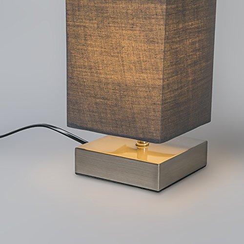 Qazqa Milo Nachttischlampe – Grau Mit Stahlfuß, E14 Fassung, Dimmbar, 24,5 Cm Hoch, Modernes Design