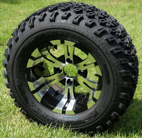 12" VAMPIRE Machined Golf Cart Wheels and 23x10.5-12" All Terrain Golf Cart Tires Combo Set of 4