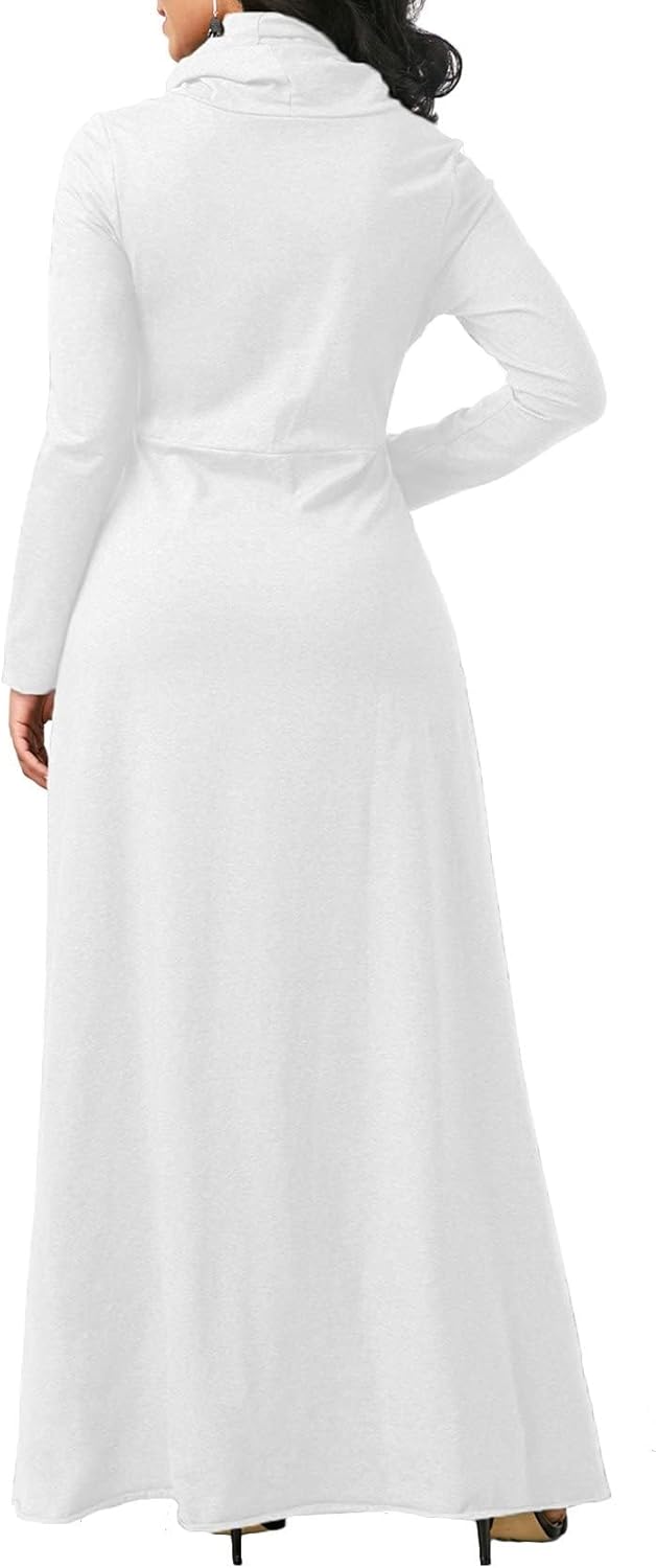 ZOCANIA Long Sleeve Turtleneck Maxi Dress for Women Plus Size Flowy Maxi Dress Casual Winter Long Dress with Pockets - Image 3