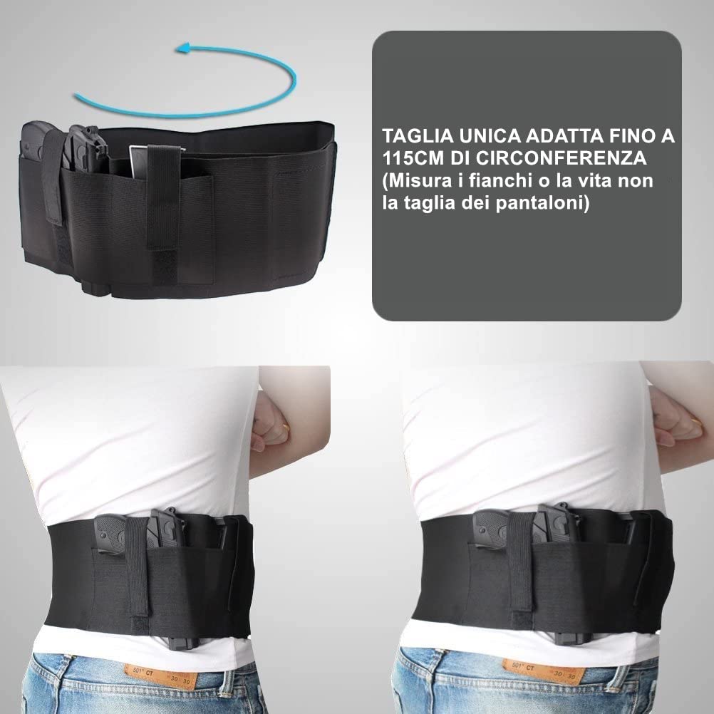 Fondina Pistola Nascosta Porta Pistola Multifunzionale Fondina, per il trasporto a mano oa destra con tasca, da Cintura in Neoprene Elastico Cintura Tattica
