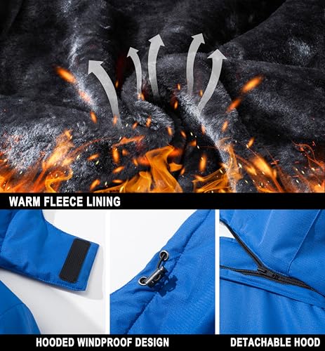 MAGCOMSEN Men's Waterproof Jacket Windproof Ski Coats Fleece Warm Winter Outdoor Thermal Coat With Hood Blue,L - Image 2