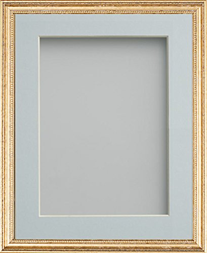 Frame Company Beatrice Range Gold Ornate Wooden Picture Frame With Light Blue Mount, 10x8 for 8x6 *Choice of Mount Colours and Sizes* Fitted with Real Glass