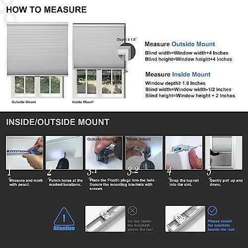 Boolegon Cordless Blackout Cellular Shades Customized Honeycomb Blinds Pull Down Thermal Insulated Window Shades For Home, Bedroom And Kitchen,Easy To Install. Blackout White.custom Size #TOP5