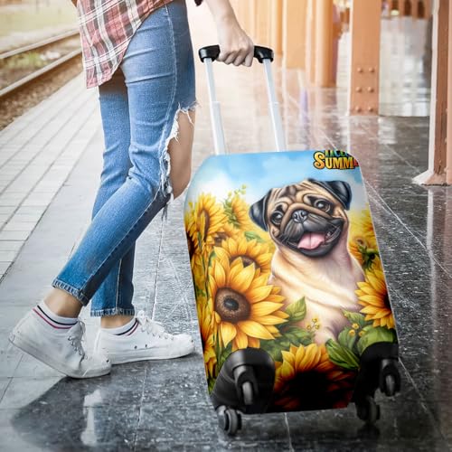 Pug Hello Summer Sunshine Sunflowers Spring Retro Vintage Travel Luggage Cover Dog Lover Gifts Suitcase Dust Protective Decor - 000083