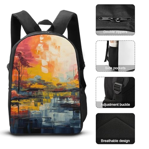 Colorful Painting Backpack Set Lightweight Bag Lunch Box Pencil Bags for Women Men Bookbags 3 in 13