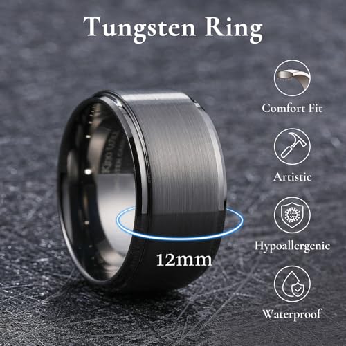 Image of King Will Classic Tungsten Wedding Band for Men, 6 /7 /8 /9 /10mm Widths, Polished Finish Step Edge Matte Rings Comfort Fit