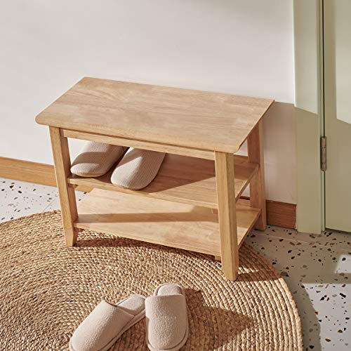 Image of ACRO Simple Style Wooden Shoe Bench (Natural, 23.6 inchL x 11.8 inchW x 16.5 inchH, Rubberwood Legs)