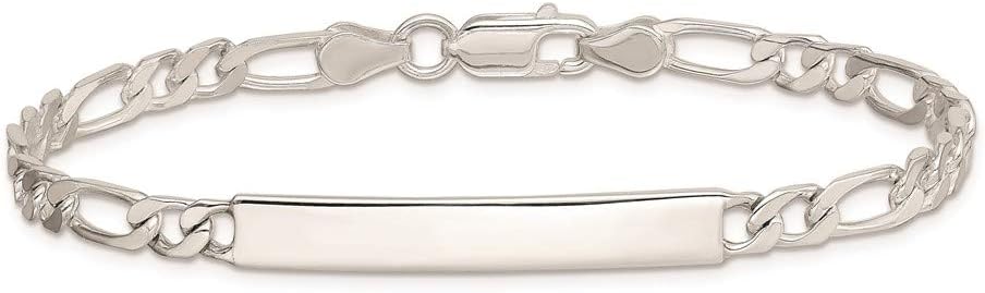 Polished Engravable Personalized Custom 925 Sterling Silver Polished Figaro Link ID Bracelet For Men or Women Length 8 inches Width 4 mm