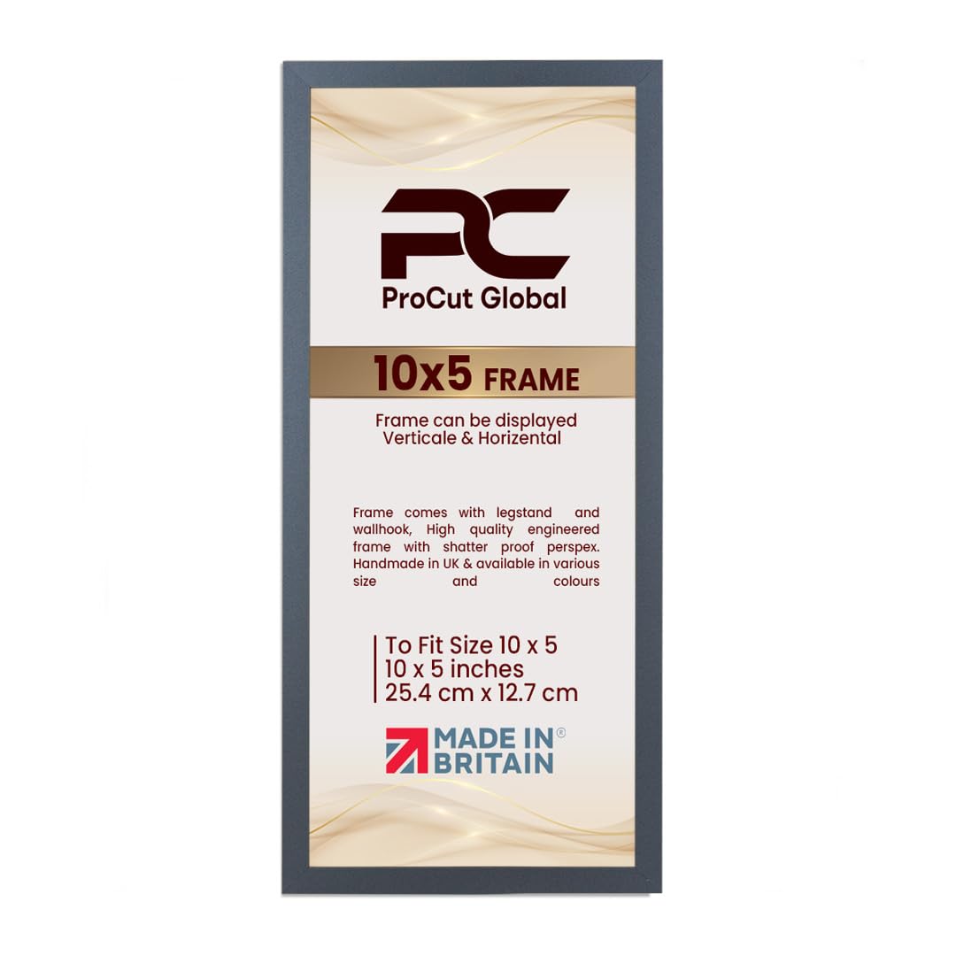 Procut Global 10X5 Dark Grey Picture Frames – Sleek Wooden Photo Frame with Shatterproof Perspex for Wall or Tabletop – Perfect for Posters, Certificates, Prints–Multiple Sizes & Colors Available