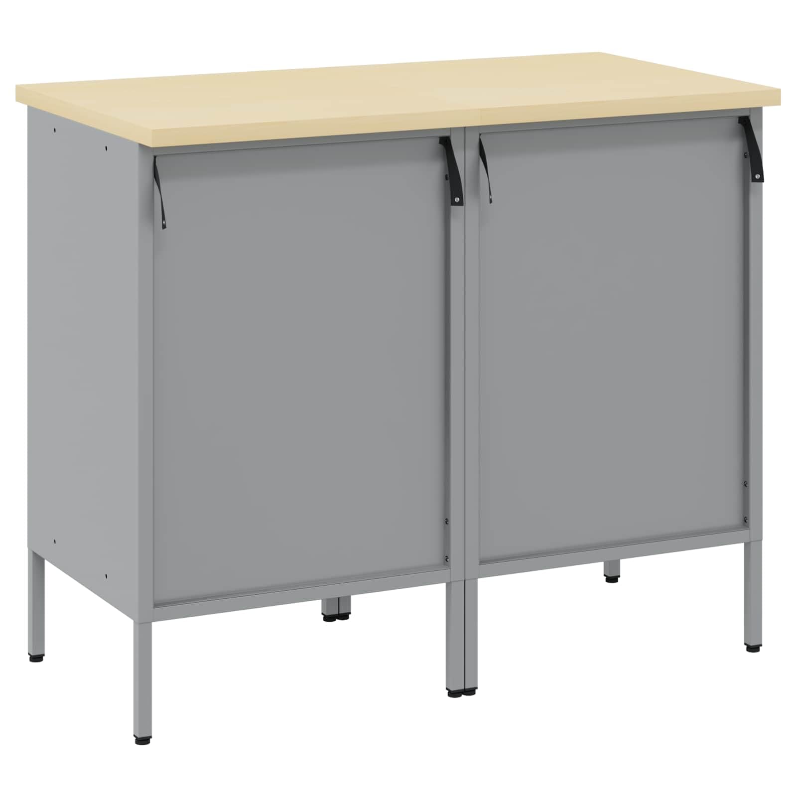 Banco da lavoro con cassetti, 2 pezzi, nero e grigio, 100 x 55 x 85 cm, armadietto da officina in legno e acciaio con telaio robusto, contenitore versatile per attrezzi, industriale