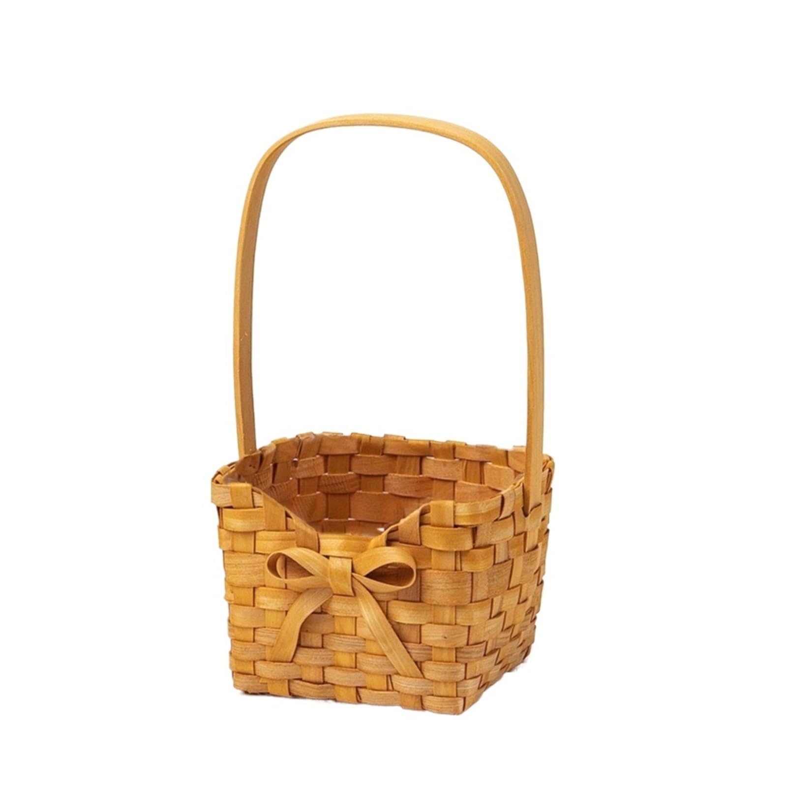 Willow Rattan Bride Flower Basket Picnic Container Hand-Woven Arrangement With Handle Bowknot(Small)