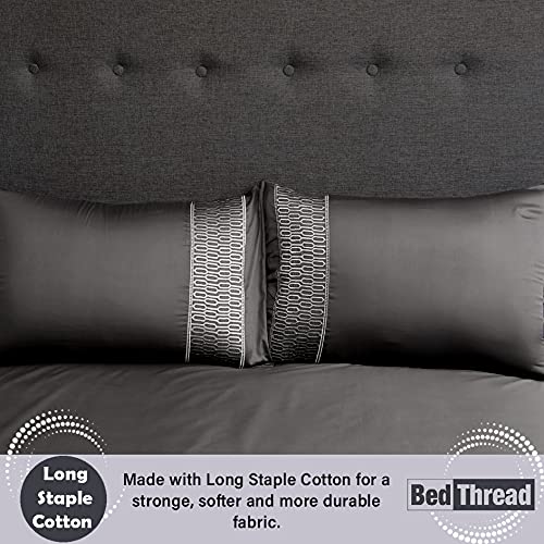 BBed Thread - Egyptian Cotton Double Duvet Cover Set Charcoal Grey, 400 Thread Count Long Staple Egyptian Cotton Double Bed Duvet Set Grey, Quilt Bedding Set, Felicia Viscose Embroidered Duvet Covers - Image 5