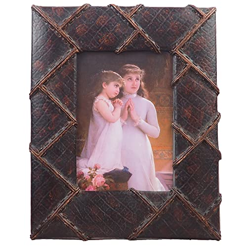 Hymmah 5X7 C Picture Frame Brown Photo Frame Retro Leather Textured Hand-Crafted Resin Picture Frame With Easel & Hook For Tabletop, Decorative Design Home Decor, Photo Gallery #TOP19