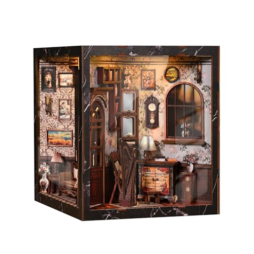 DIY Book Nook Kit with LED Light, Miniature Dollhouse, 3D Wooden Puzzle, Bookshelf Insert Decor Craft Gift (European Melody MusicalInstrument Box)