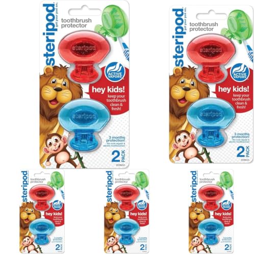Image of Steripod Kids Clip-On Toothbrush Protector, Glitter Red /Blue, 2 Count (Pack of 5)