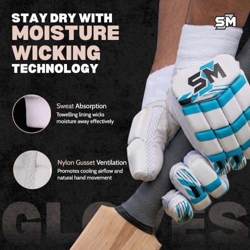 Image of SM Force Batting Gloves | Cricket Gloves | Superlight Match Performer | Premium Calf Skin Leather | Fibre Shielded Fingers | Nylon Gusset Ventilation | Youth Competition Gloves | Size Youth