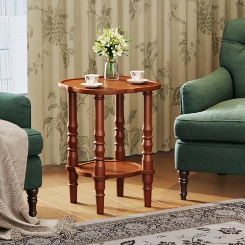 Image of Uniclinens Solid Wood End Side Table - Small Wooden Nightstand for Living Room Bedroom, Retro Brown