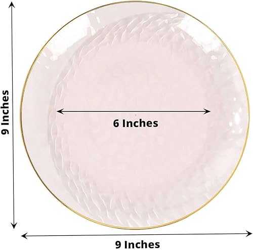 Miniatura 179 de Efavormart - Paquete de 10 platos redondos de plástico martillado transparente de 9 pulgadas para aperitivos de postres con borde dorado, plato